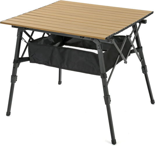 ARROWHEAD OUTDOOR 39" Aluminum Folding Camp Roll Up Table w/Adjustable Height, Undertable Mesh Storage, Carry Bag