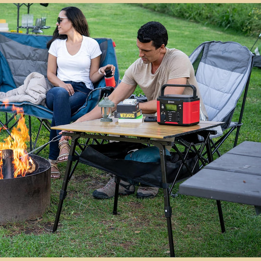 ARROWHEAD OUTDOOR 39" Aluminum Folding Camp Roll Up Table w/Adjustable Height, Undertable Mesh Storage, Carry Bag